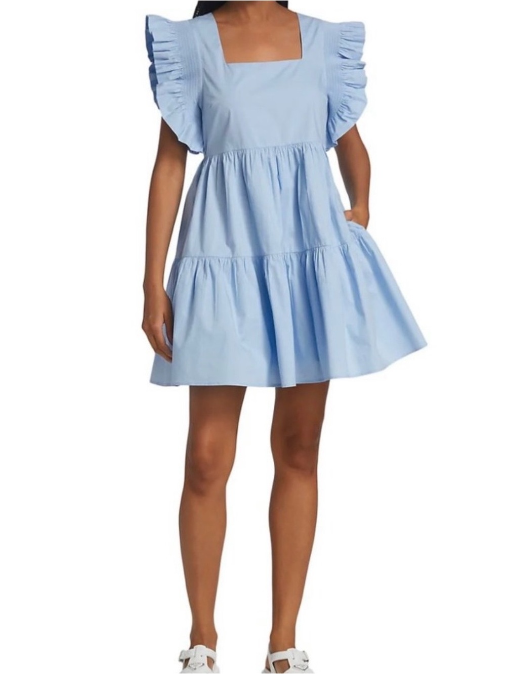 English Factory 100% Cotton Tiered Ruffle Babydoll Mini Dress, Blue – Size Large